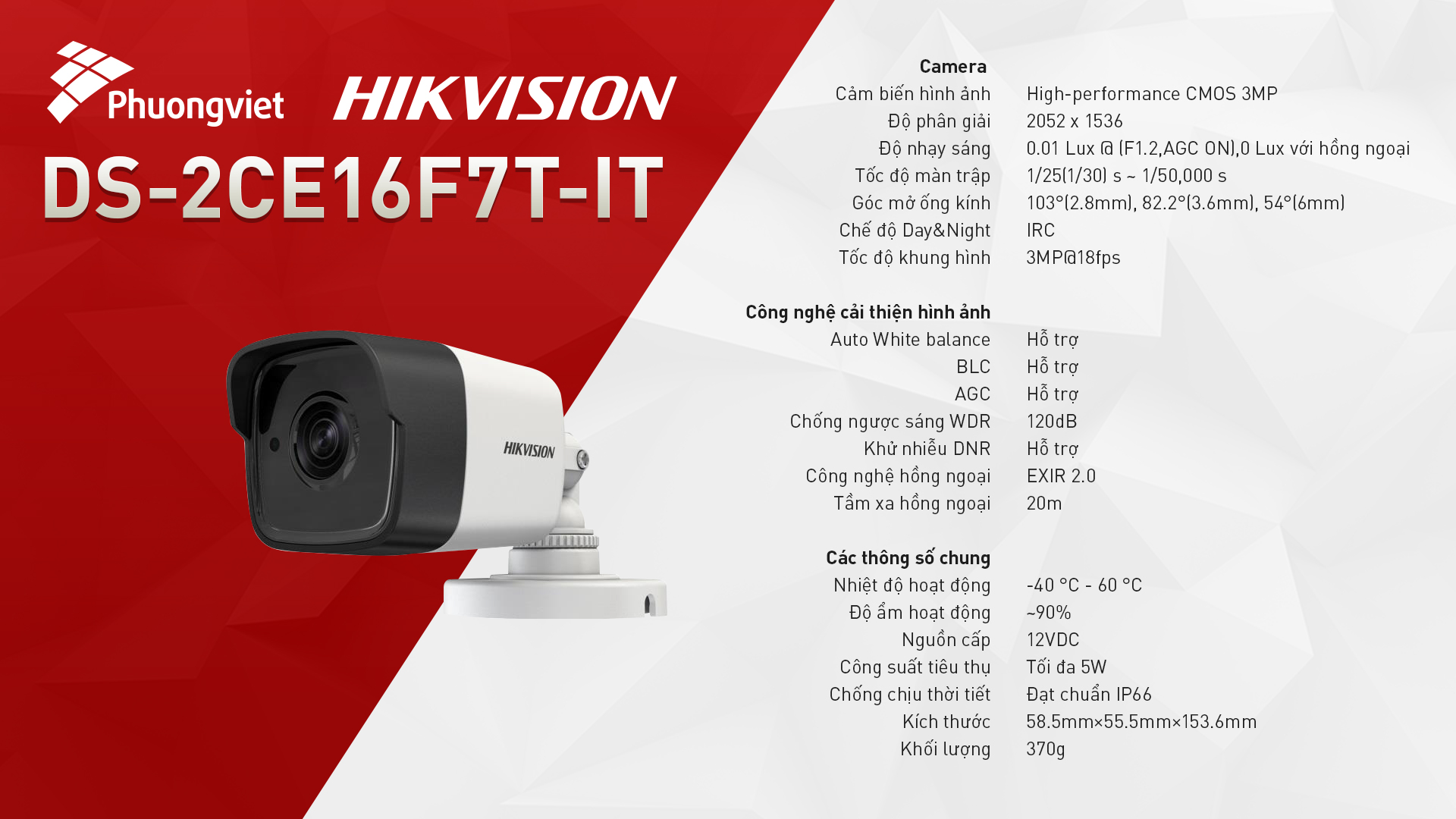 Thông số kỹ thuật được công bố từ HIKVISION - Camera Phương Việt