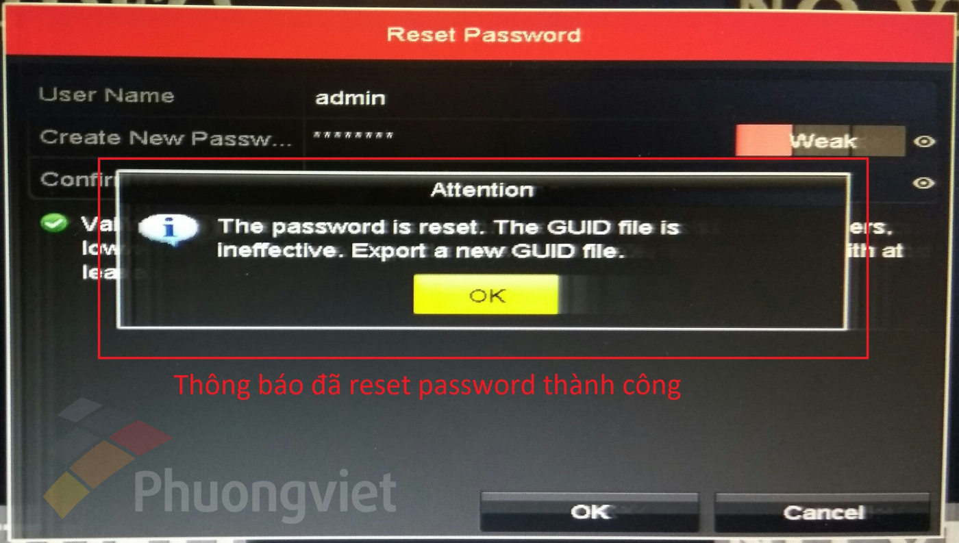 reset mật khẩu thành công